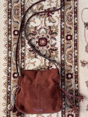 Fossil Chestnut Suede Tassel Crossbody Bag